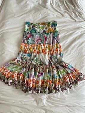 planet gold bohemian multi-print tiered cotton maxi skirt